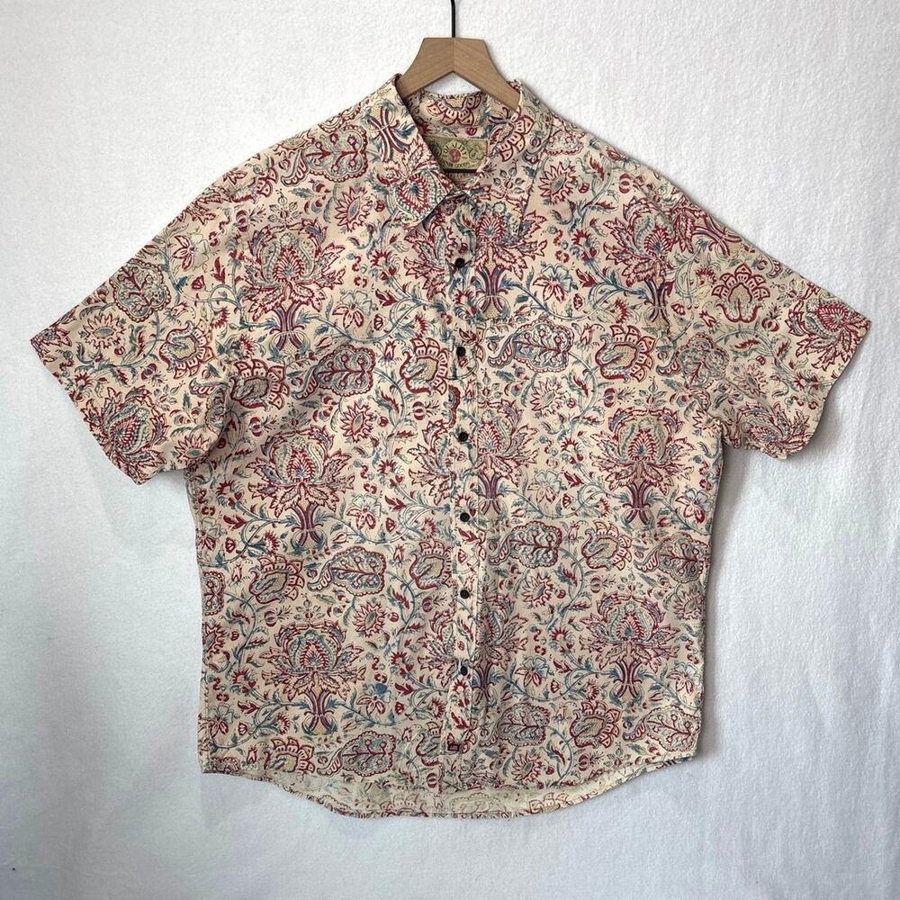 Polo Jeans Co Ralph Lauren Men XXL Floral Paisley Cotton Short Sleeve Shirt Y2K